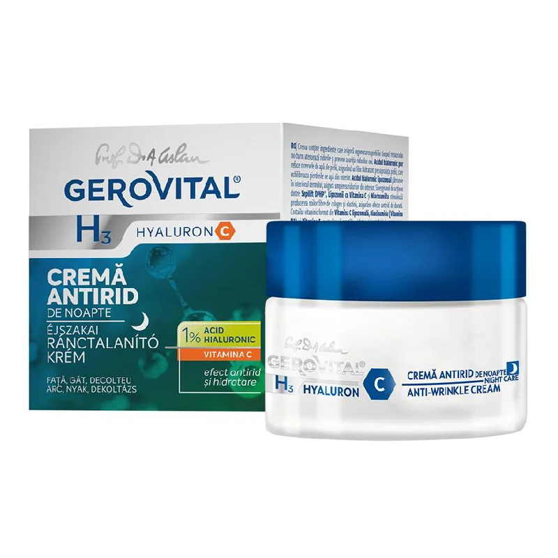 Crema Antirid De Noapte H3 Hyaluron C, 50 Ml, Gerovital