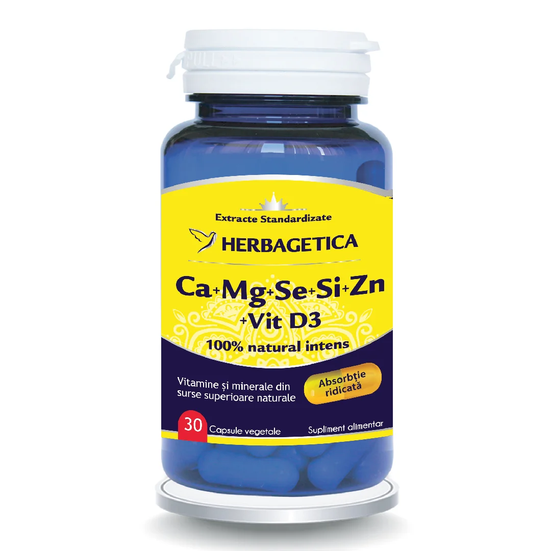 Ca+Mg+Se+Zn Organice Cu D3, 30 Capsule, Herbagetica