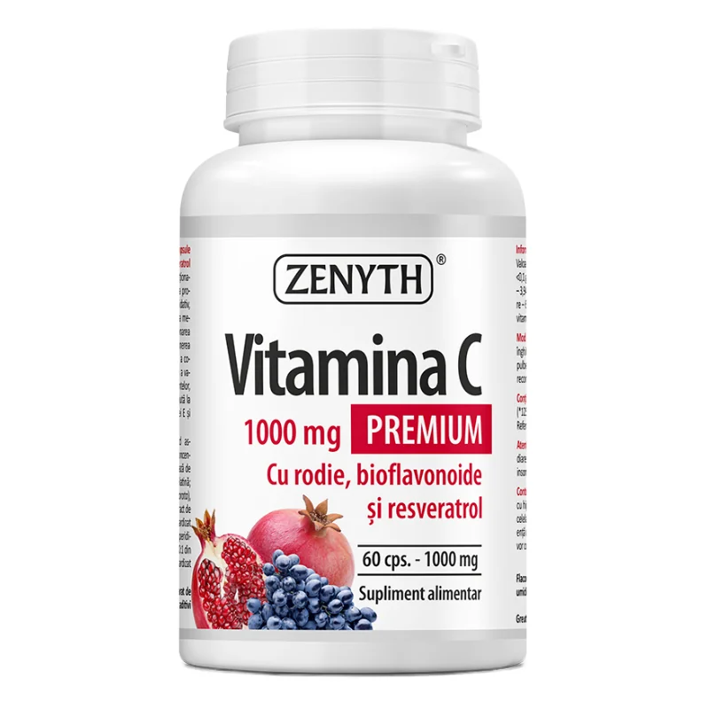 Vitamina C Premium Rodie Si Bioflavonoide 1000 Mg, 60 Capsule, Zenyth