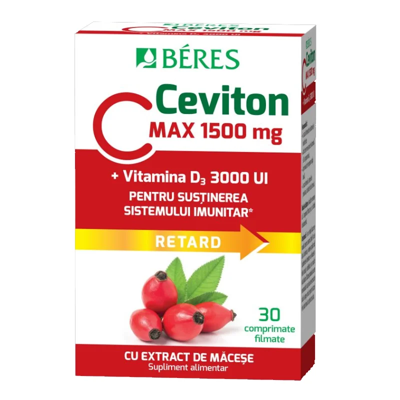 Vitamina C 1500 Mg + Vitamina D3 3000 UI, Ceviton, 30 Comprimate Filmate, Beres