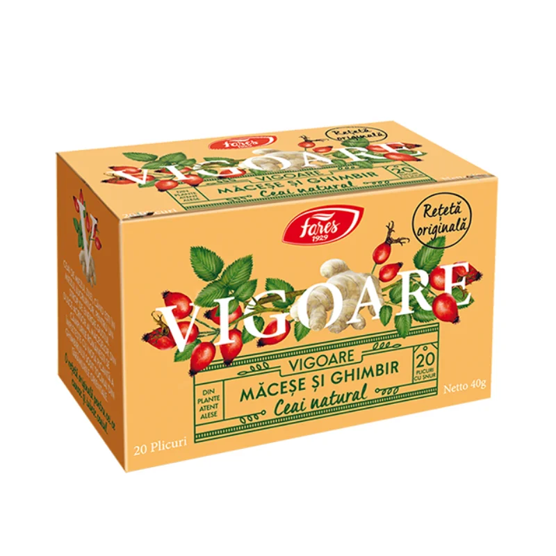 Ceai Vigoare Cu Măceșe Și Ghimbir, 20 Plicuri, FARES