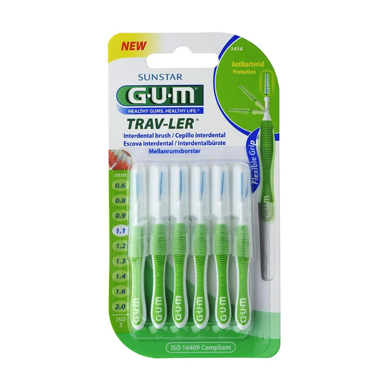 Periute Interdentare Trav-Ler, 1.1 Mm, Verde, 6 Bucăți, Sunstar Gum