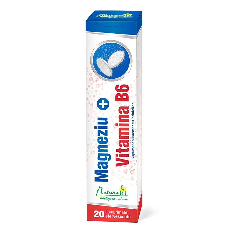 Magneziu + Vitamina B6, 20 Comprimate Efervescente, Naturalis
