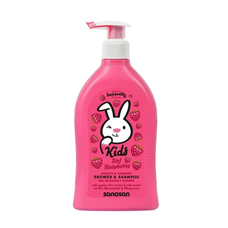 Gel De Dus Si Șampon Cu Aroma De Zmeură Kids, 400 Ml, Sanosan