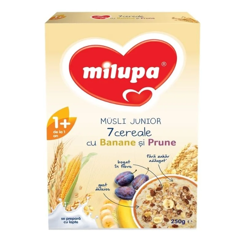 Milupa Junior 7 Cereale Cu Banane Si Prune, De La 1 An, 250g