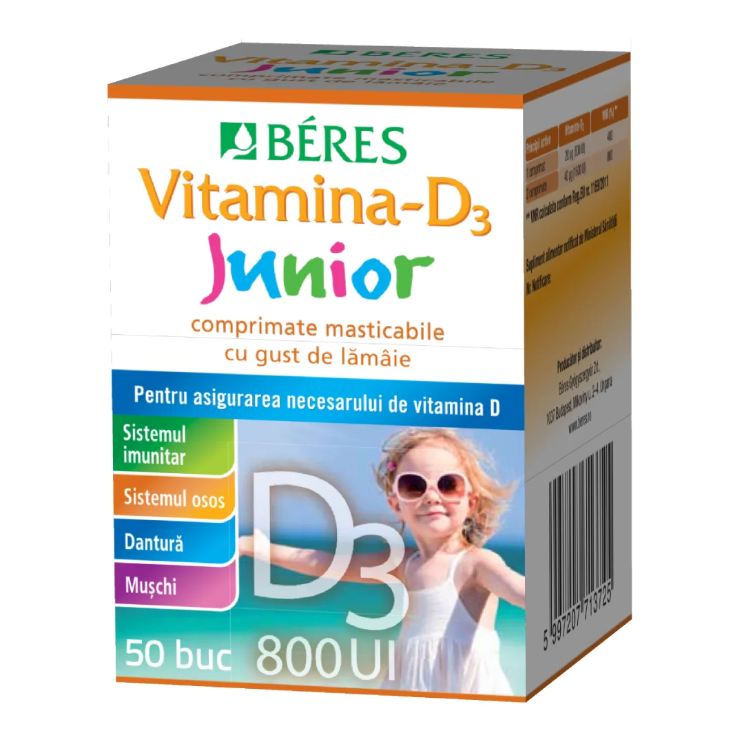 Vitamina D3 Junior 800 UI, 50 Comprimate, Beres