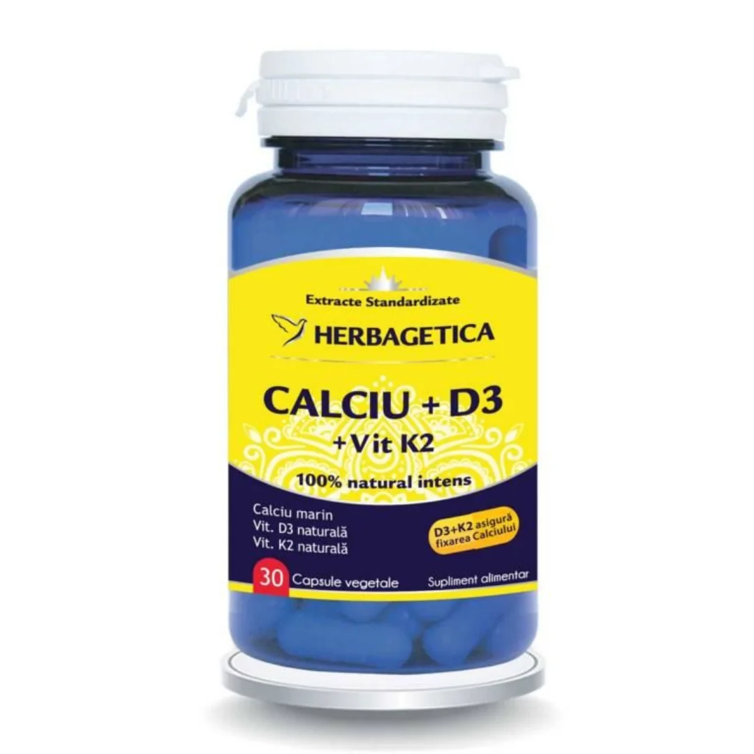 Calciu + D3 + Vitamina K2, 30 Capsule, Herbagetica