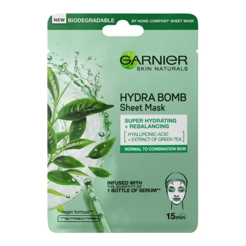 Masca Servetel Cu Ceai Verde Hydra Bomb, 28 G, Garnier