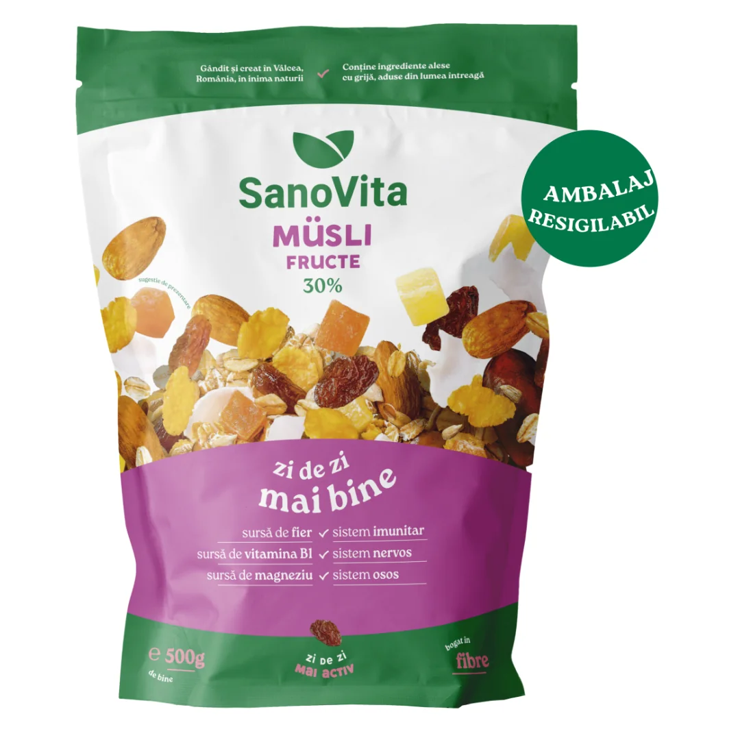 Musli Fructe Punga Cu Zipper, 500g, Sanovita