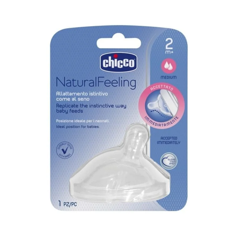 Chicco Natural Feeling Tetina Silicon 1 Bucata, Flux Mediu, 2 Luni+