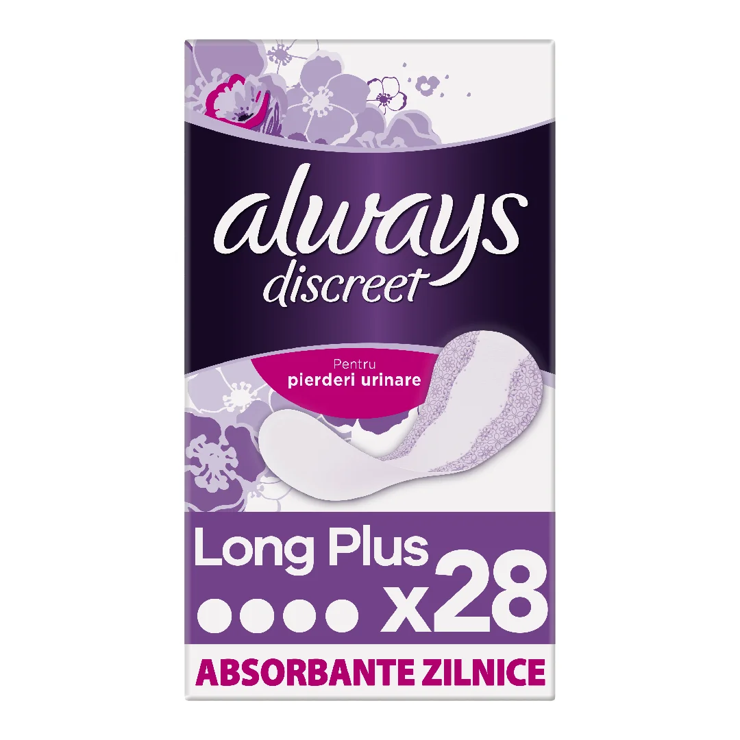 Absorbante Zilnice Pentru Incontinenta Urinara Discreet, Long Plus, 28 Bucati, Always