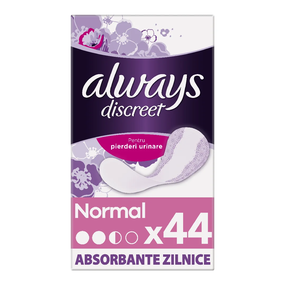 Absorbante Zilnice Pentru Incontinenta Urinara Discreet Normal, 44 Bucati, Always