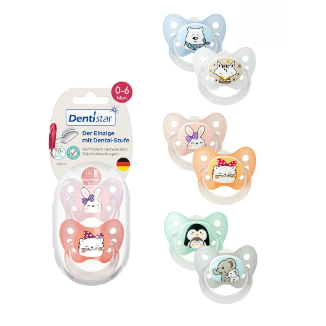 Set 2 Suzete Cu Inel Din Silicon, Cutie Sterilizare, 0-6 Luni, 1 Set, Dentistar