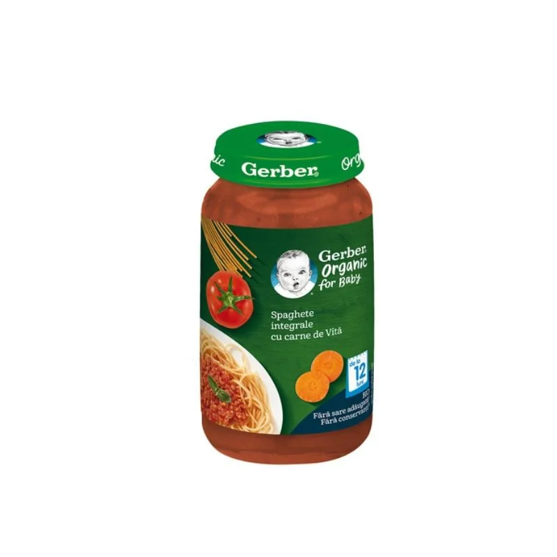 Gerber Bio Piure Spaghete Cu Carne De Vita, 250g