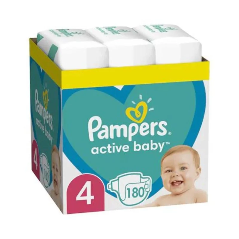 Scutece Active Baby, Marimea 4, 9-14 Kg, Xxl Box, 180 Bucăți, Pampers