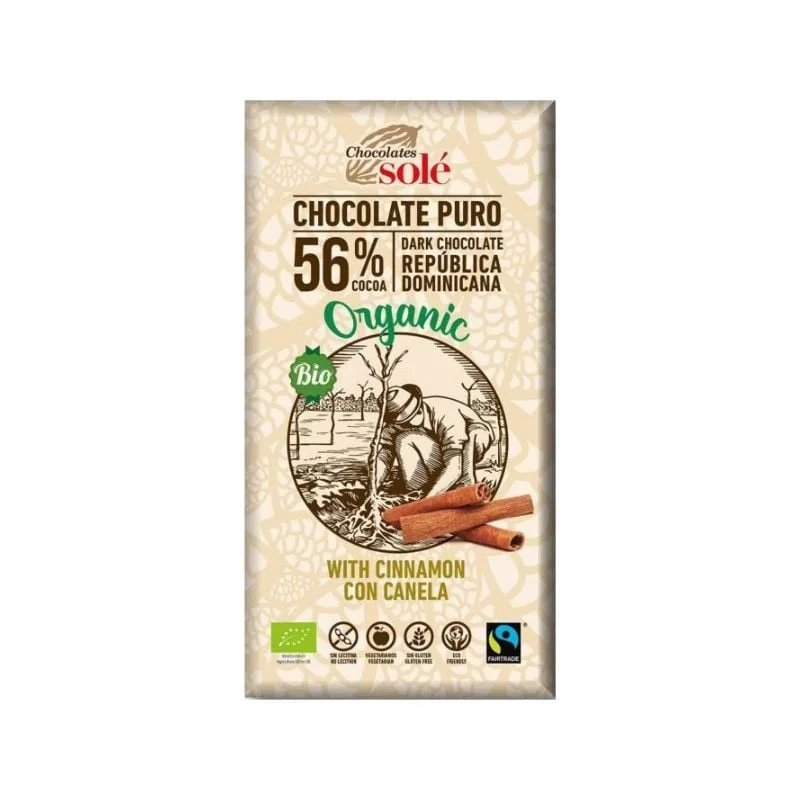Ciocolata Bio Cu 56% Cacao Și Scorțișoară, 100g, Chocolates Sole
