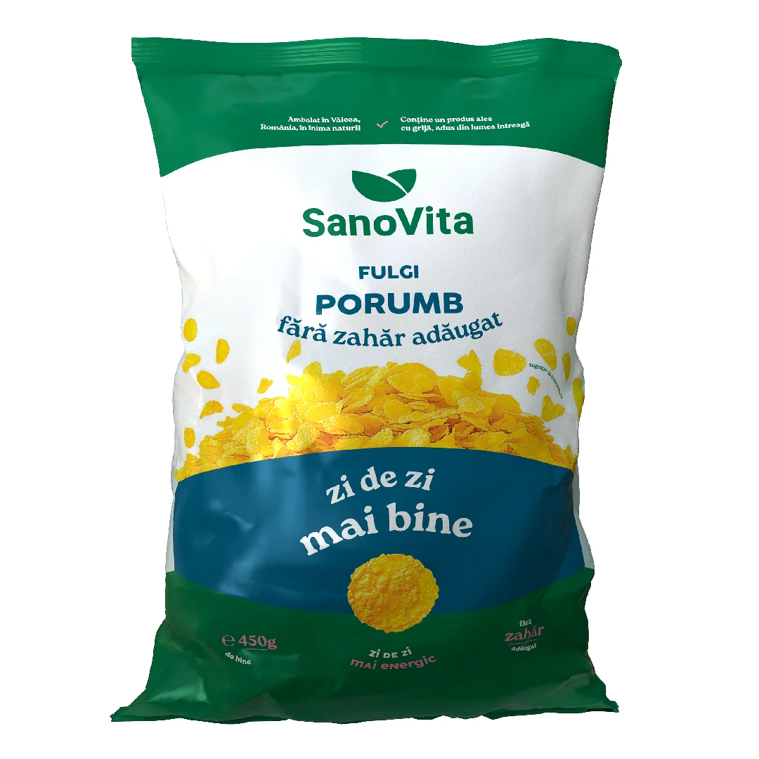 Fulgi De Porumb Fara Zahar, 450g, Sanovita