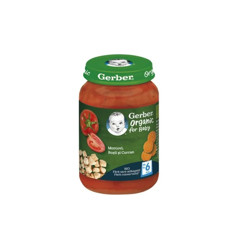Piure Bio Din Morcovi, Roșii Și Curcan, 190g, Gerber