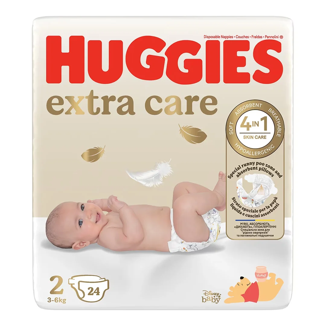 Scutece Extra Care Marimea 2, 3-6 Kg, 24 Bucati, Huggies