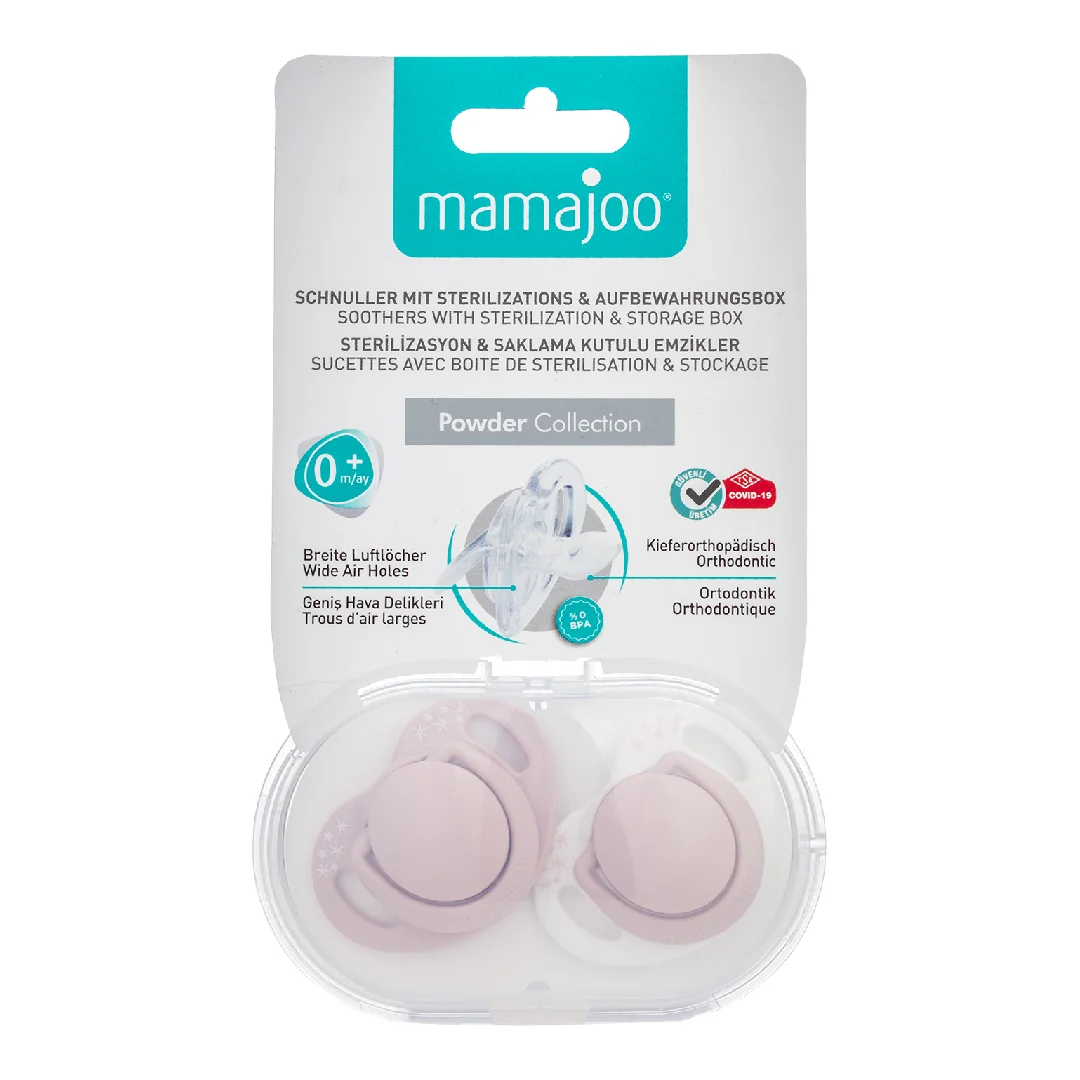 Suzete Ortodontice Roz Pudrat, Cutie Sterilizare Și Depozitare 0M+, MMJ4616, Mamajoo
