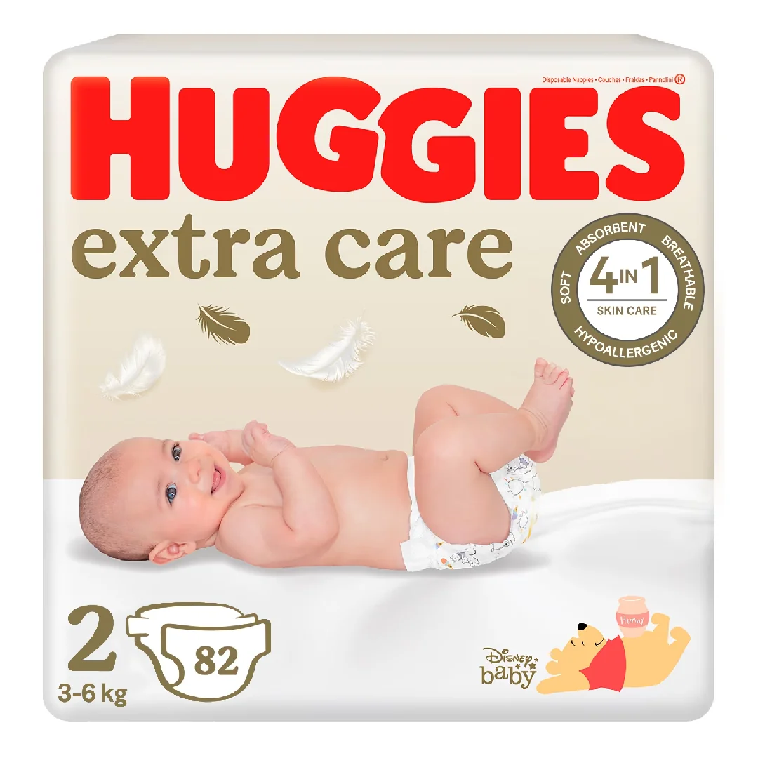 Scutece Extra Care Marimea 2, 3-6 Kg, 82 Bucati, Huggies