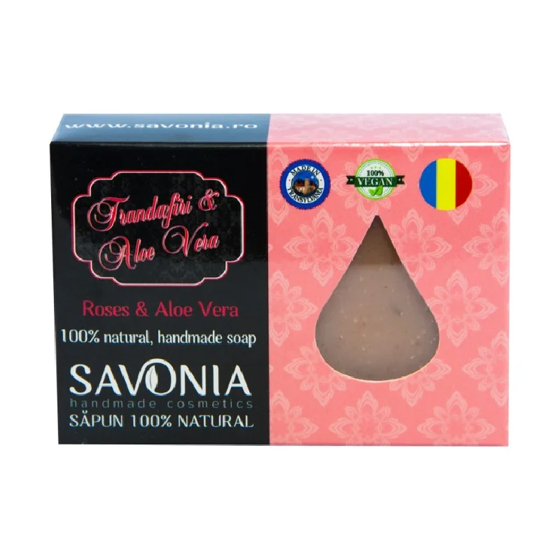 Sapun Natural Trandafiri Si Aloe Vera, 90g, SAVONIA