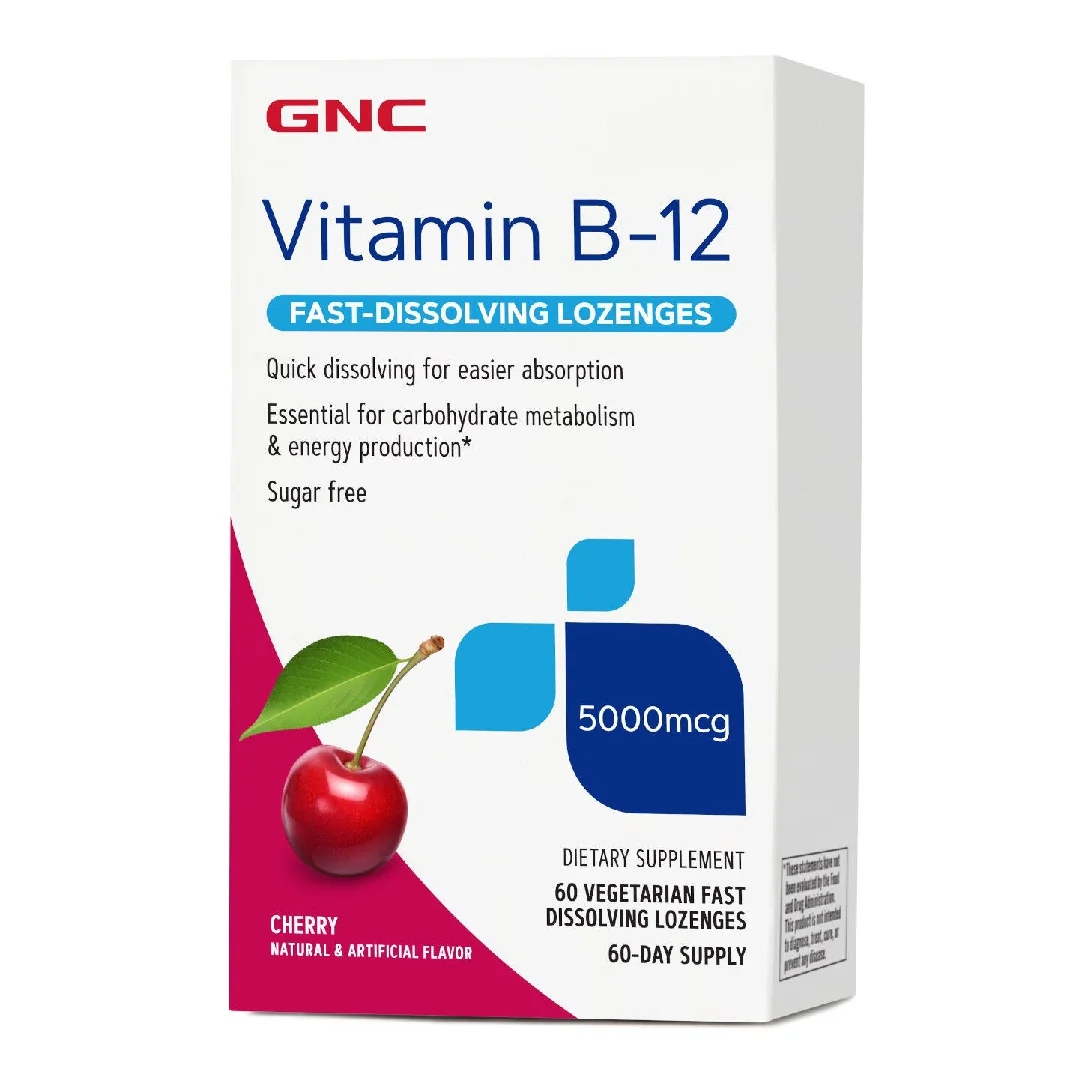 Vitamina B-12 5000 Mcg Cu Cirese, Dizolvare Rapida, 60 Drajeuri, GNC