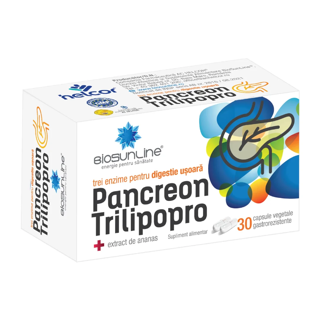 Enzime Digestive Pancreon Trilipopro, 30 Capsule, Helcor