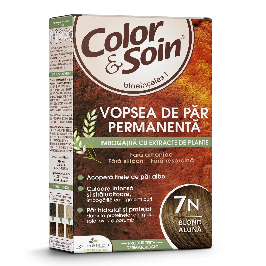 Vopsea De Par Fără Amoniac, Fără Silicon, Blond Alună, 7N, Color&Soin