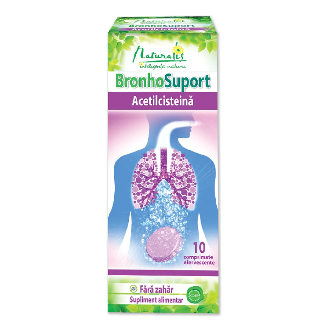BronhoSuport Acetilcisteina 600mg, 10 Comprimate Efervescente, Naturalis