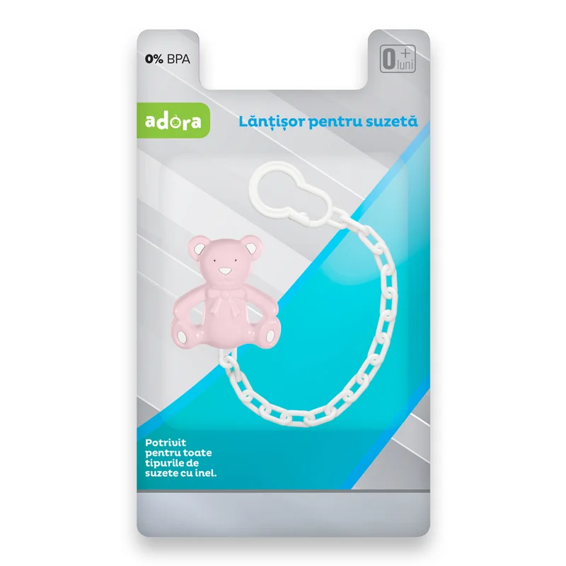 Lantisor Pentru Suzeta, Ursulet Roz, 1 Bucata, Adora