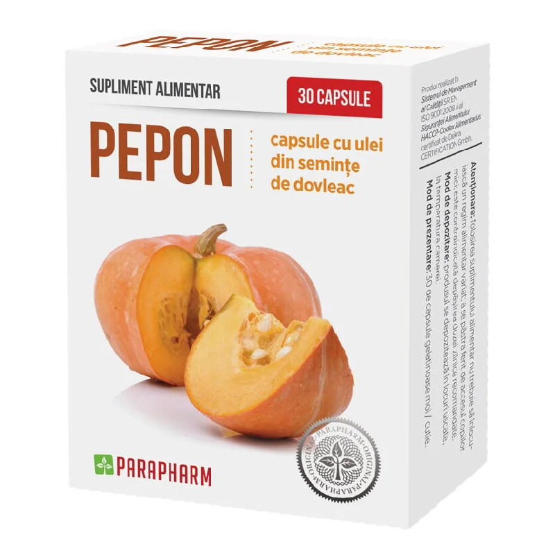 Pepon Cu Ulei De Dovleac, 30 Capsule, Parapharm