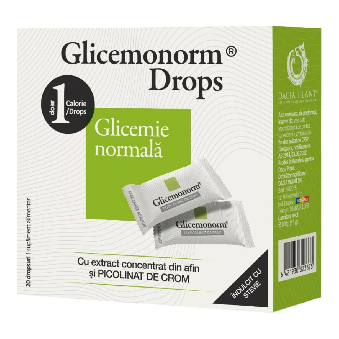 Glicemonorm Drops, 20 Bucăți, Dacia Plant