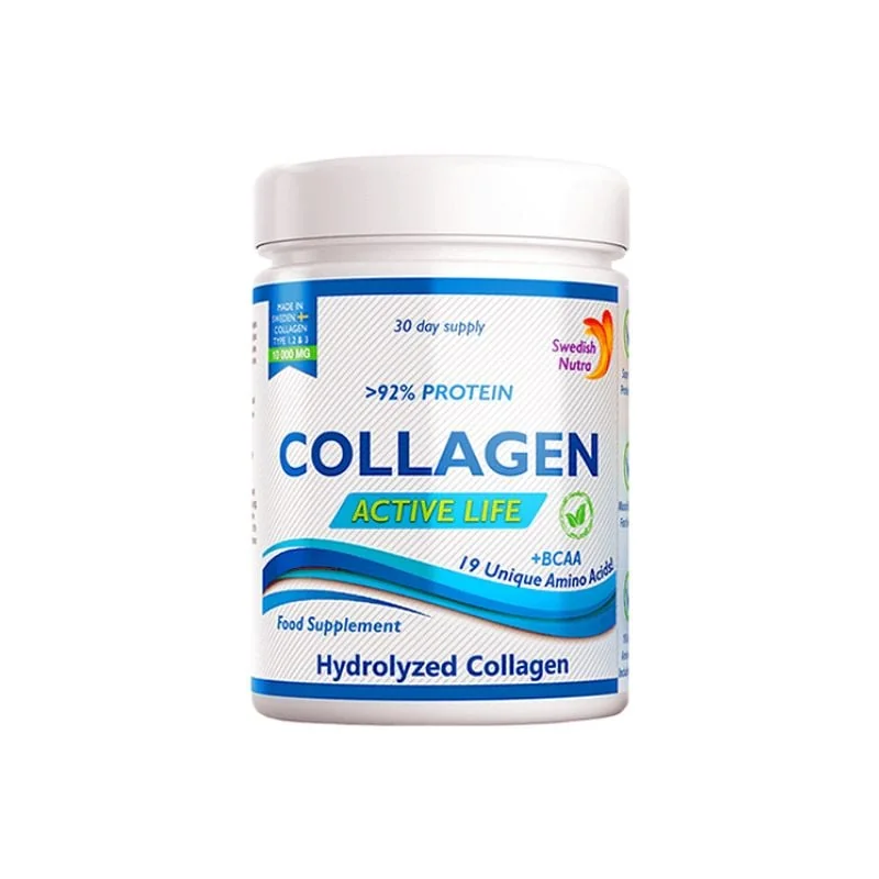 Colagen Hidrolizat Pulbere 10.000 Mg Active Life, Tip 1, 2 Și 3, 300g, Swedish Nutra