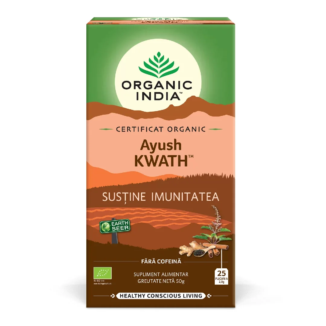 Ceai Bio Tulsi Ayush Kwath, 25 Plicuri, Organic India