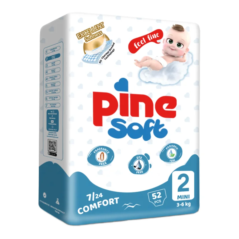 Scutece Mini Soft, 3-6 Kg, 52 Bucăți, PINE