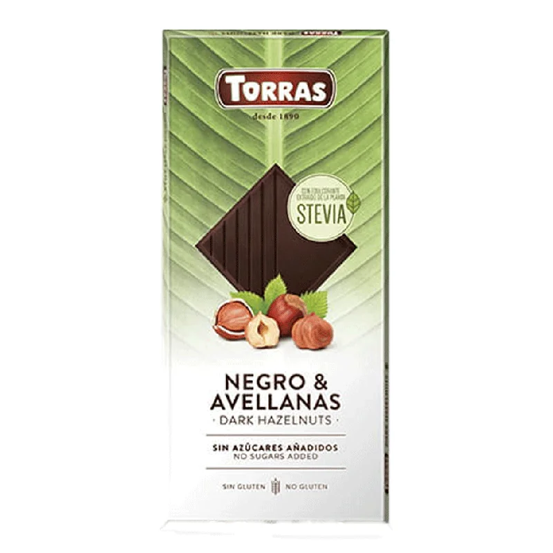 Ciocolata Neagra Cu Alune Si 54% Cacao Cu Stevia, 125g, Torras