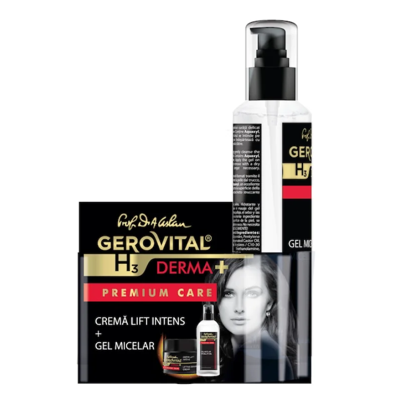 Pachet Crema Lift Intens, 50 Ml + Gel Micelar, 150 Ml H3 Derma+ Premium Care, Gerovital