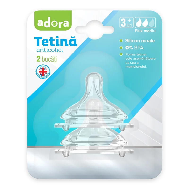 Tetina Anticolici Cu Flux Mediu, 3-6 Luni, 2 Bucăți, Adora