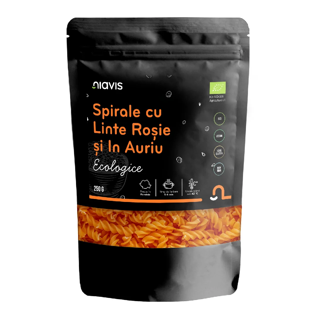 Spirale Bio Cu Linte Rosie Si In Auriu, 250 G, Niavis