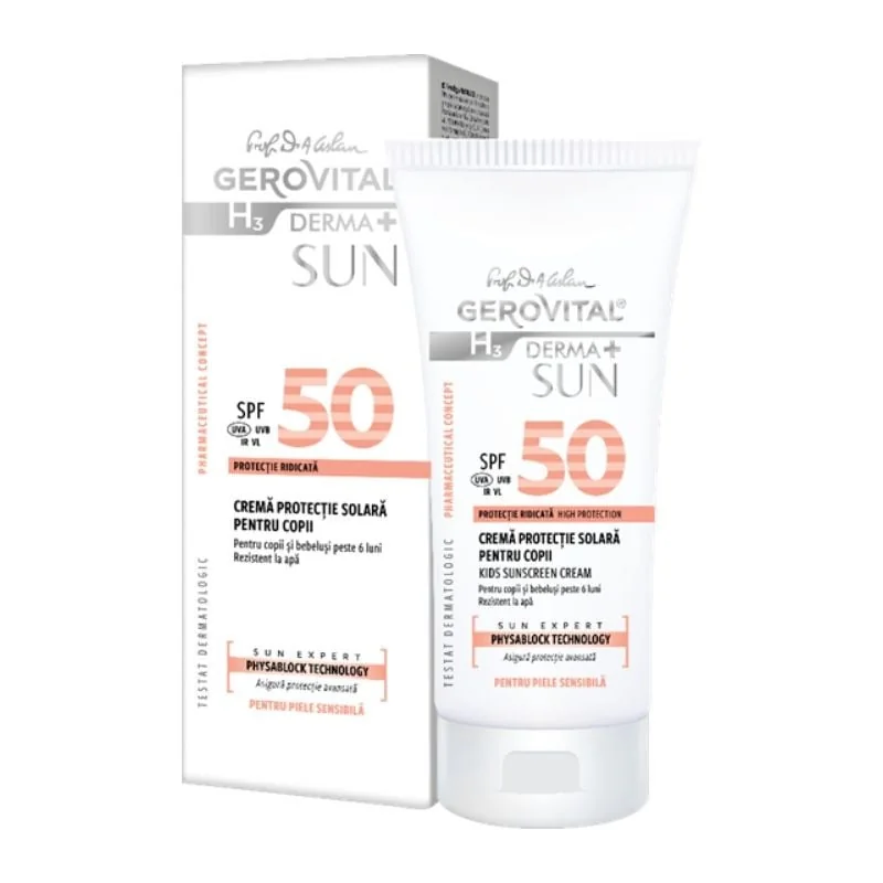 Crema Protecție Solară Pentru Copii Spf 50 H3 Derma+ Sun, 100 Ml, Gerovital