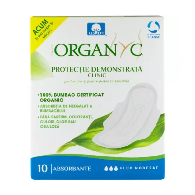 Absorbante Intime Din Bumbac Organic Pentru Zi, 10 Bucati, Organyc