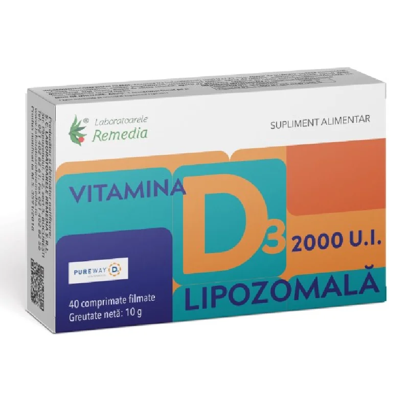 Vitamina D3 2000UI Lipozomala, 40 Comprimate, Remedia