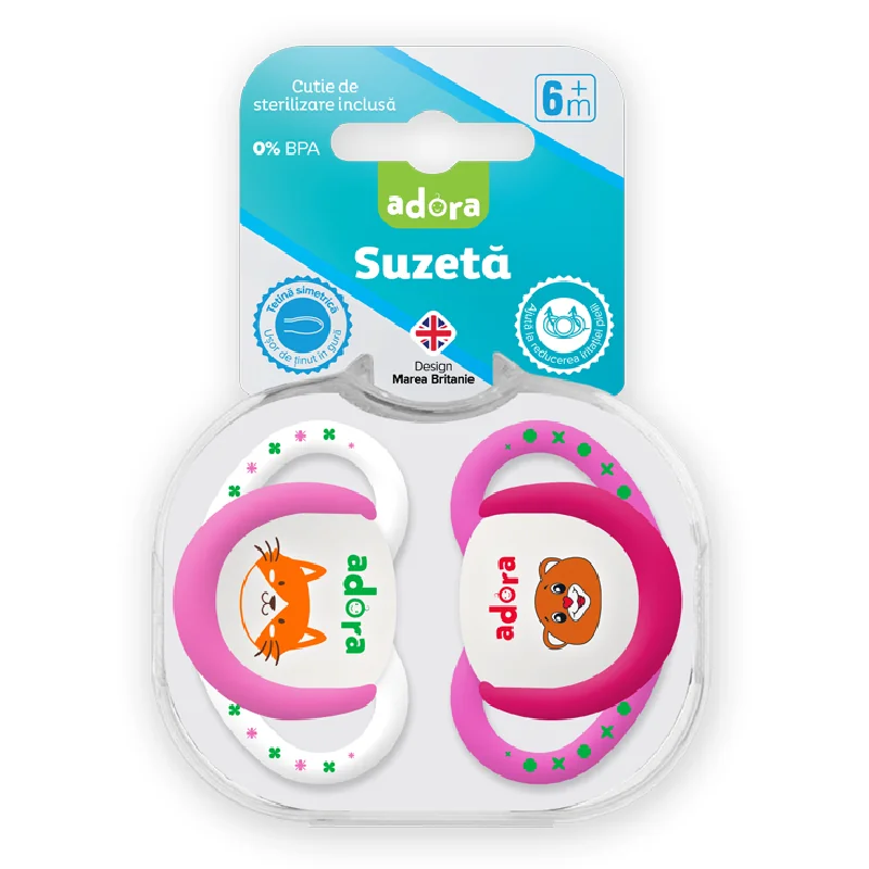 Suzeta Din Silicon, Cu Cutie De Sterilizare, 6-18 Luni, Design Față, 2 Bucăți, Adora