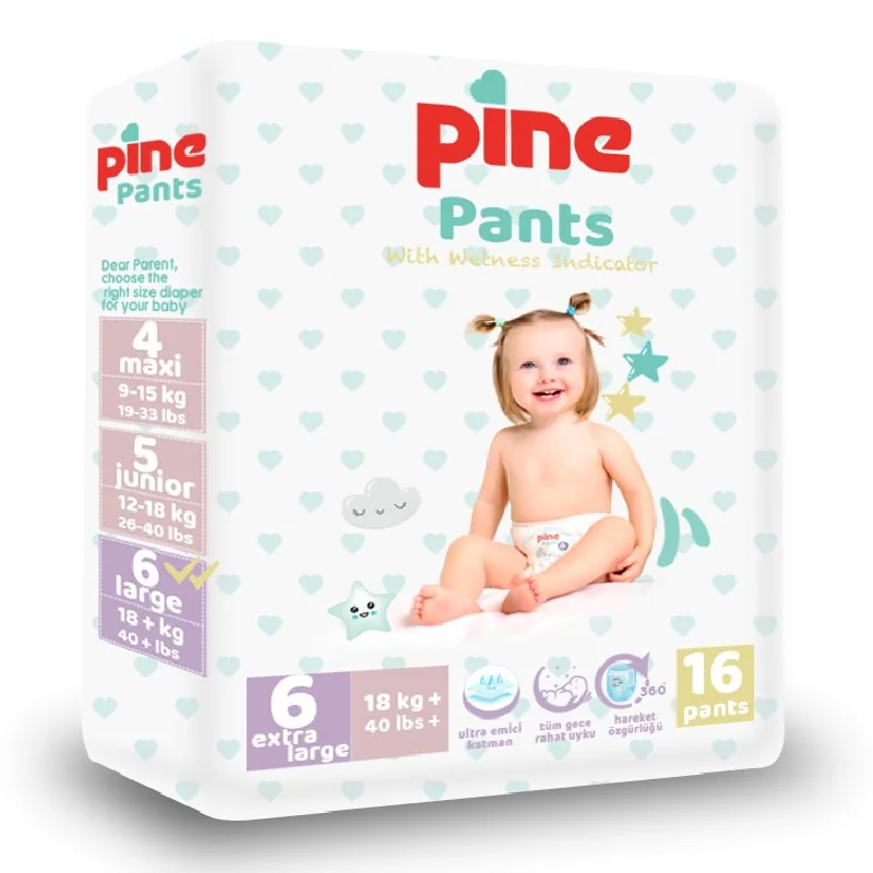 Scutece Tip Chilot Pants, 6 Extra Large, +18 Kg, 16 Bucăți, Pine