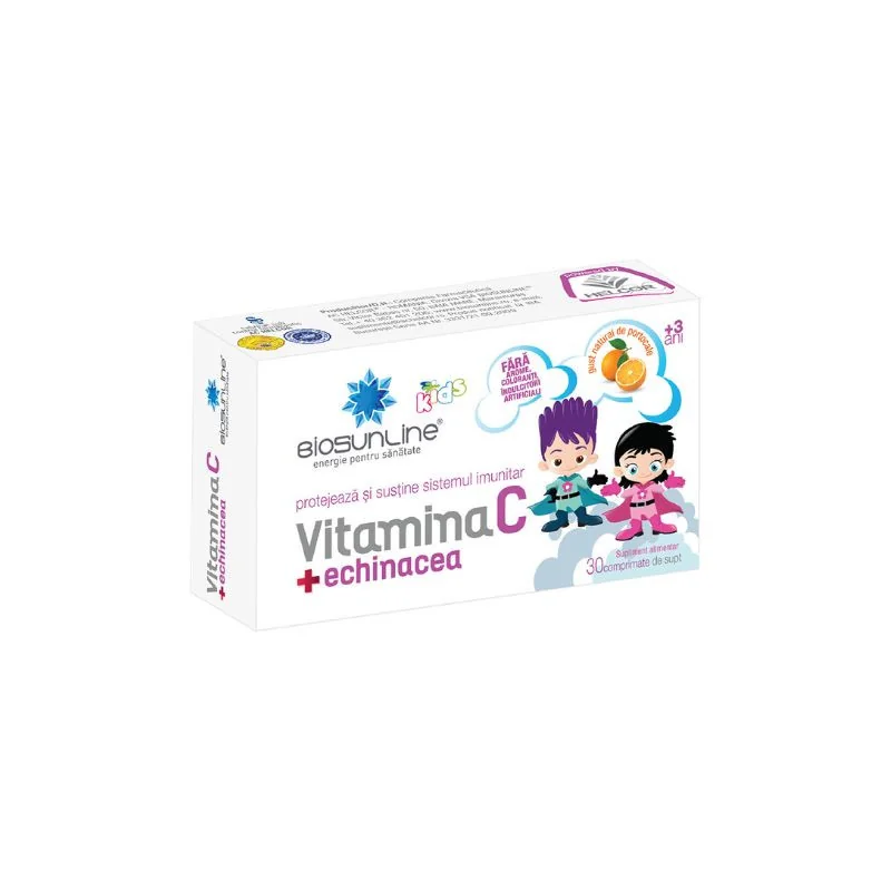 Vitamina C Cu Echinacea Pentru Copii, 30 Comprimate, Helcor