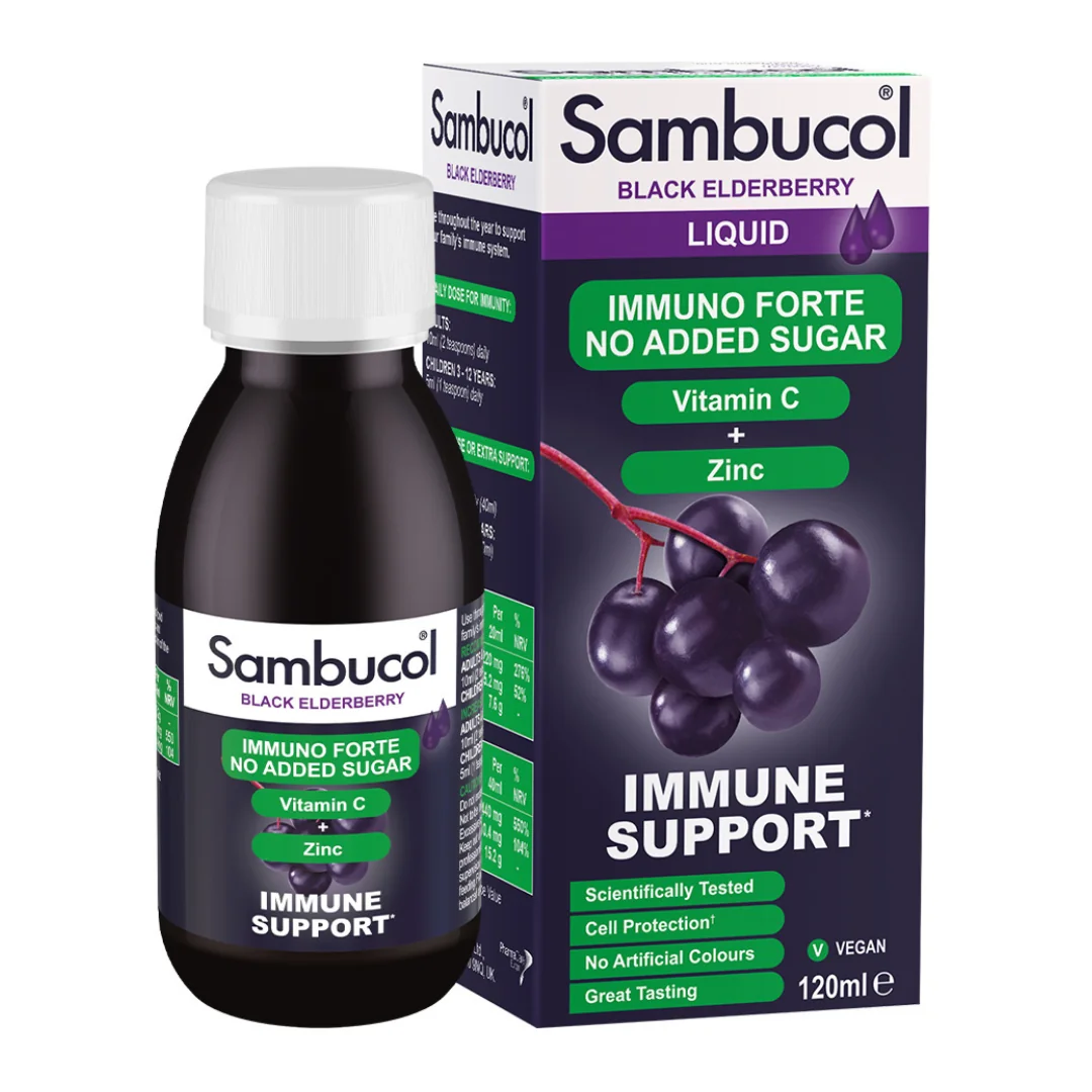 Sirop Fara Zahar Cu Soc Negru, Vitamina C Si Zinc Immuno Forte, 120 Ml, Sambucol