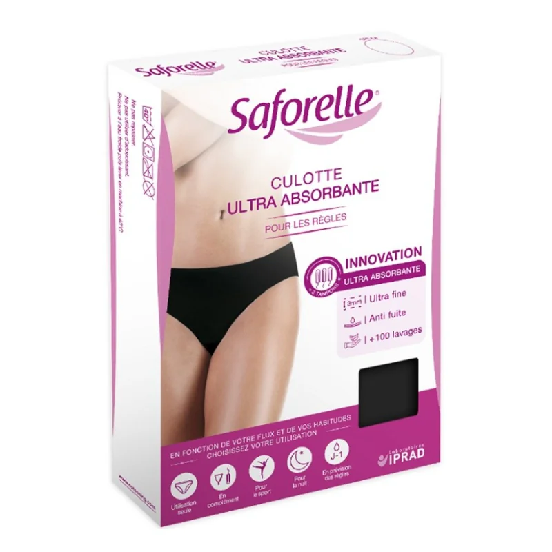 Slip Negru Ultra Absorbant Menstruație, Marimea 44, Saforelle