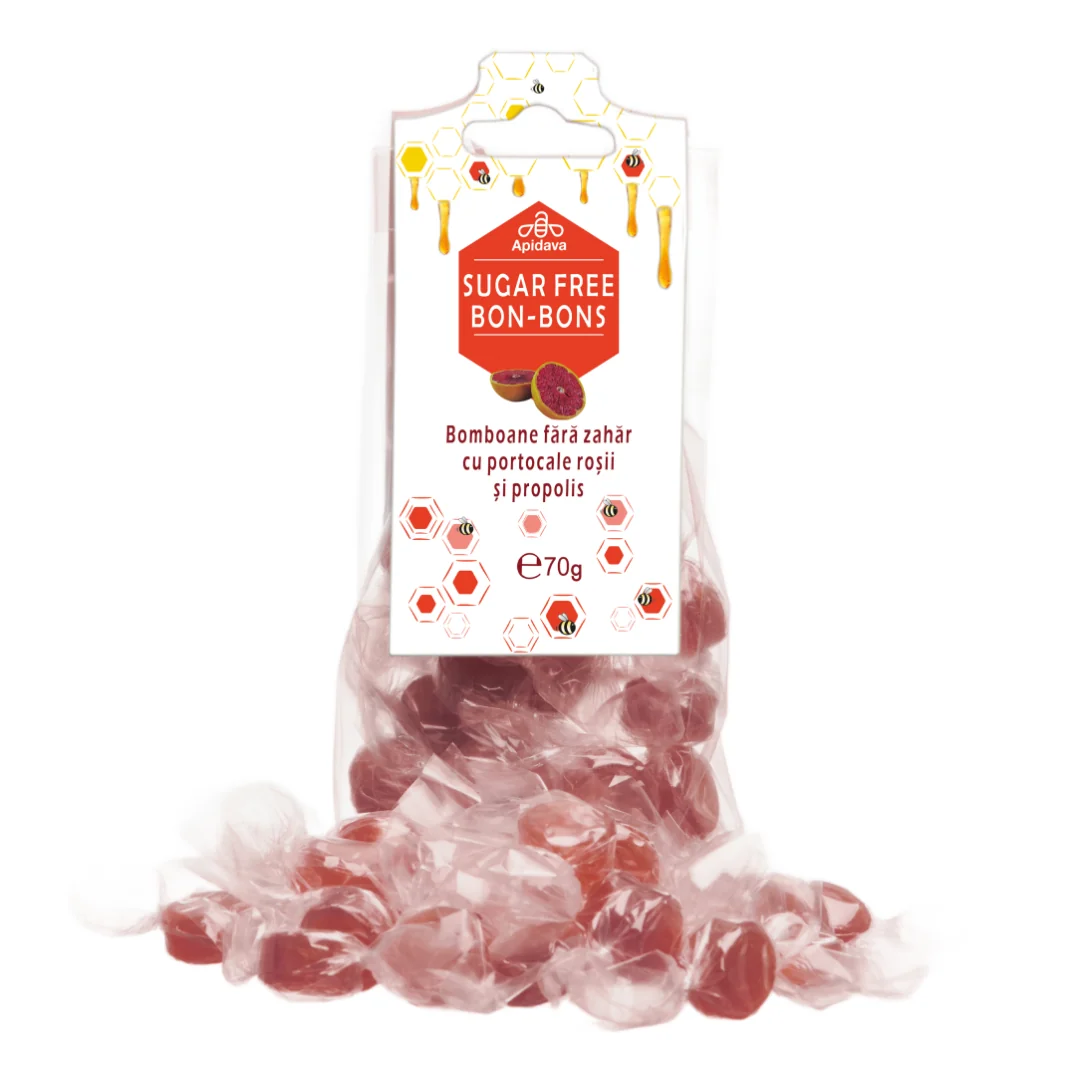 Bomboane Fără Zahar Propolis, Portocale Roșii, 70g, Apidava