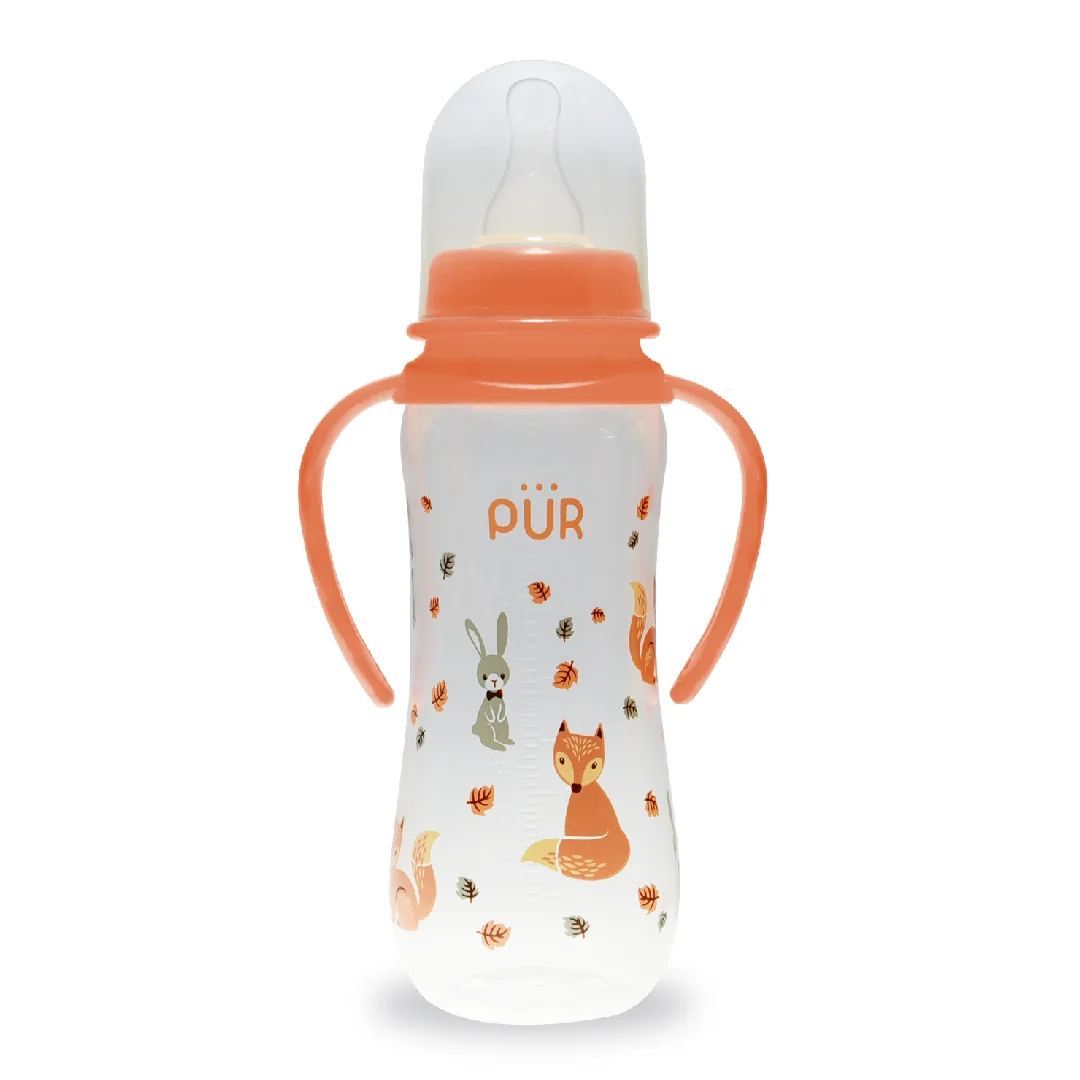 Biberon Cu Desen Si Mânere, Piersică, +6 Luni, 250 Ml, Pur